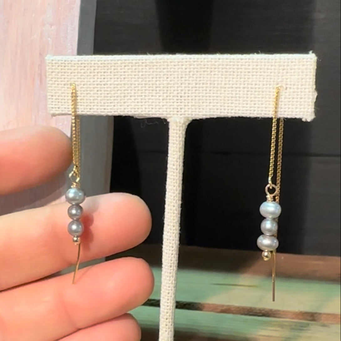 Three Pearl Threader Earrings