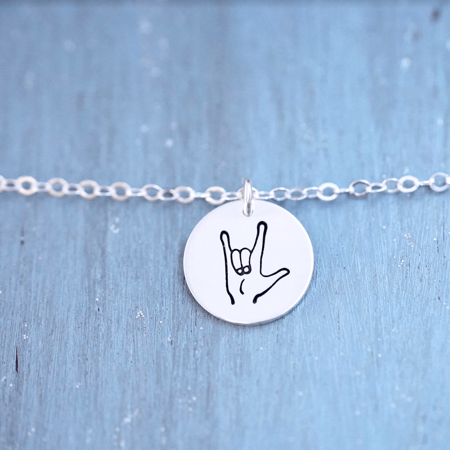 Words By Heart:ILY Sign Language, 1/2" Disc Necklace:Asheville, NC